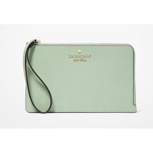 Kate Spade Staci Saffiano Leather Beach Glass Green Wristlet Clutch Wallet New